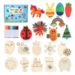 Worgree DIY Wooden Magnets, 36 pcs Wooden Art Craft Supplies Painting Kit